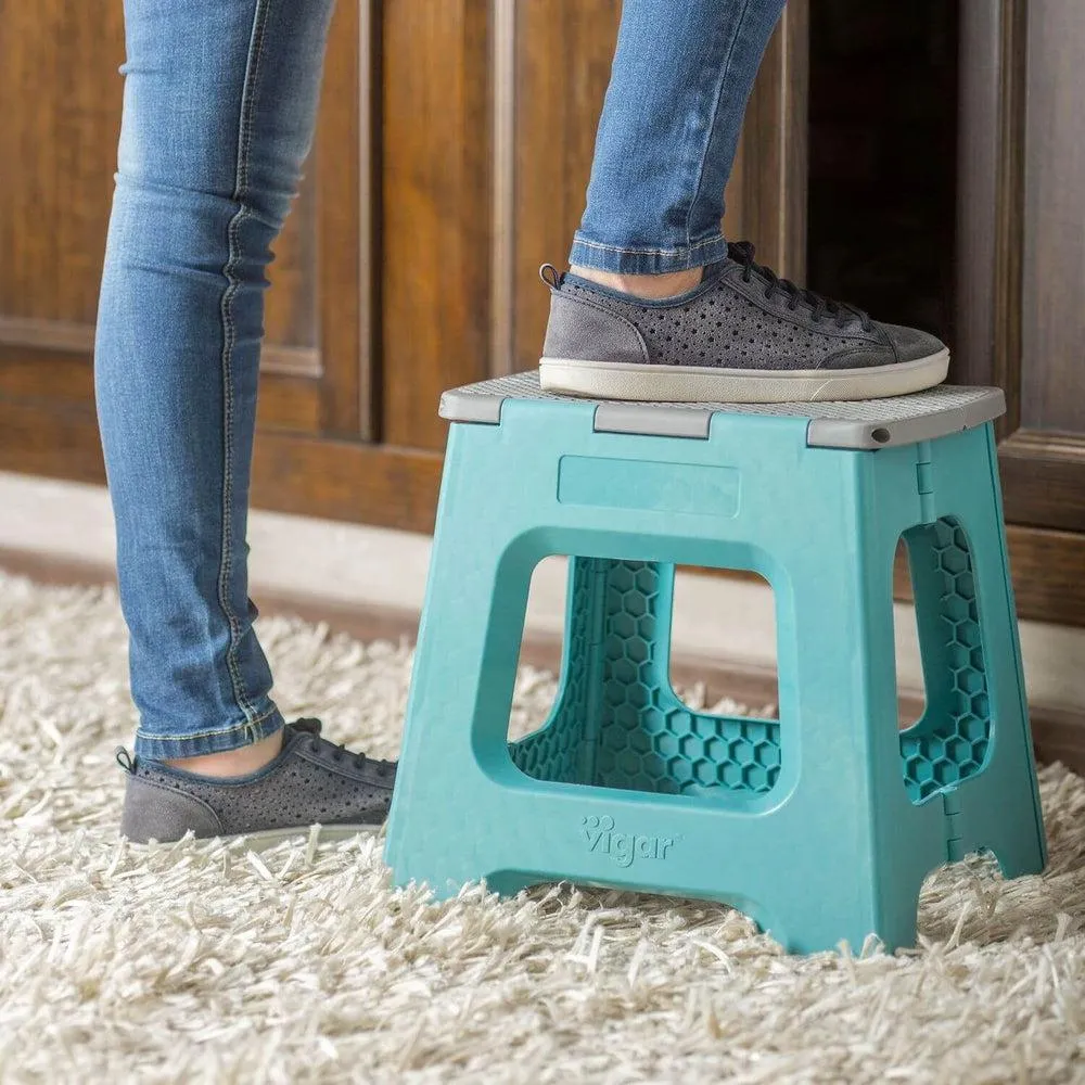 Vigar 32cm Compact Folding Step Stool Turquoise