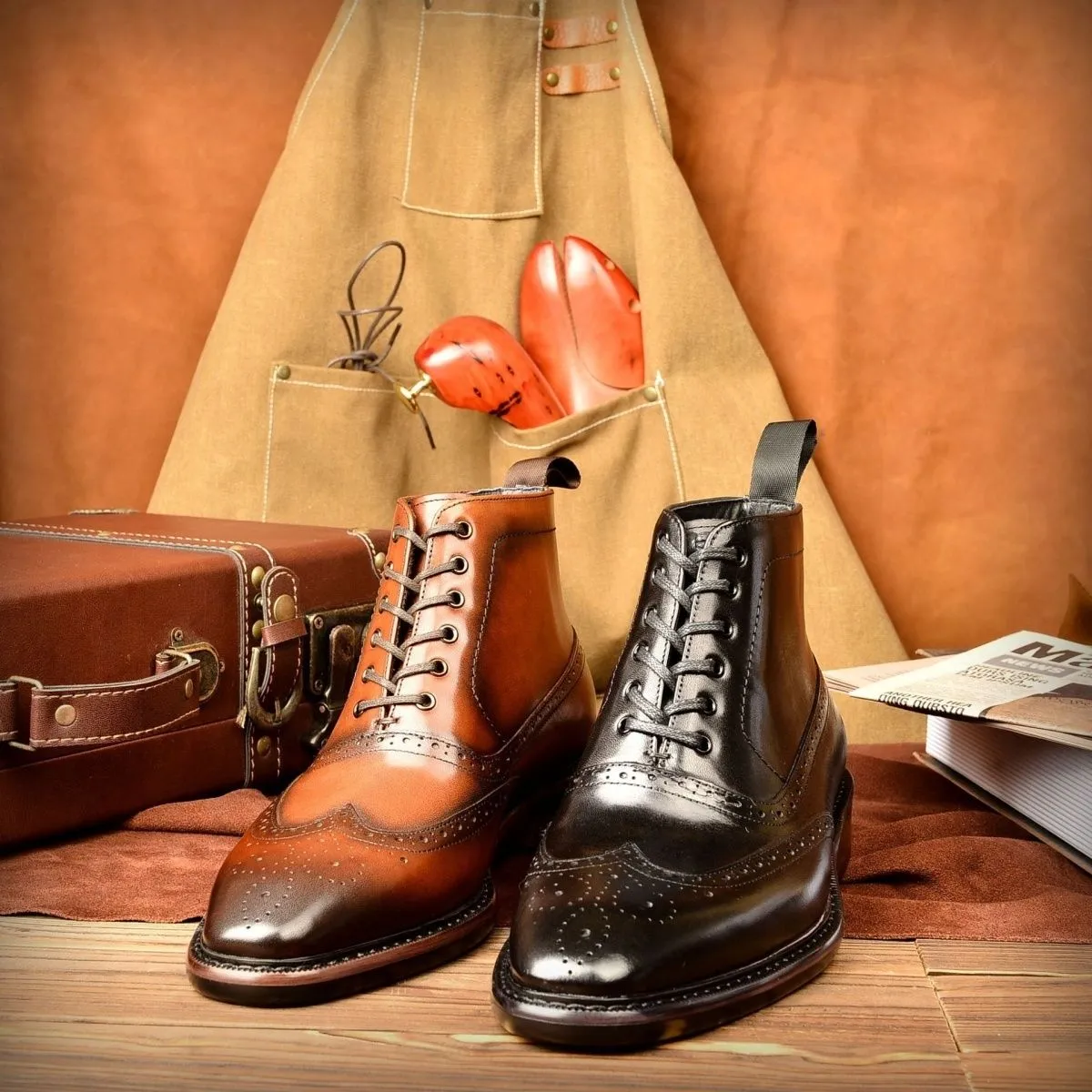 Vintage polished engraved Martin boots men's genuine leather boots
