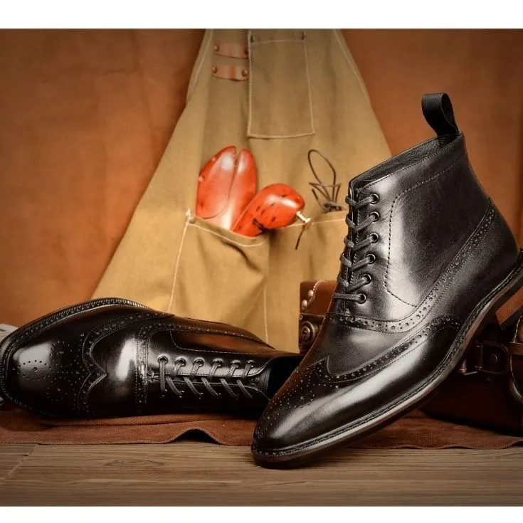Vintage polished engraved Martin boots men's genuine leather boots