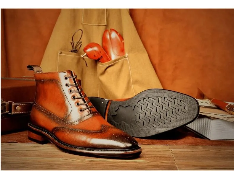 Vintage polished engraved Martin boots men's genuine leather boots