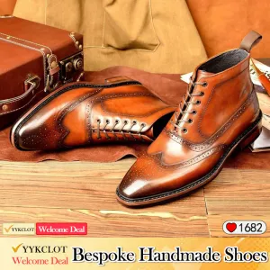Vintage polished engraved Martin boots men's genuine leather boots