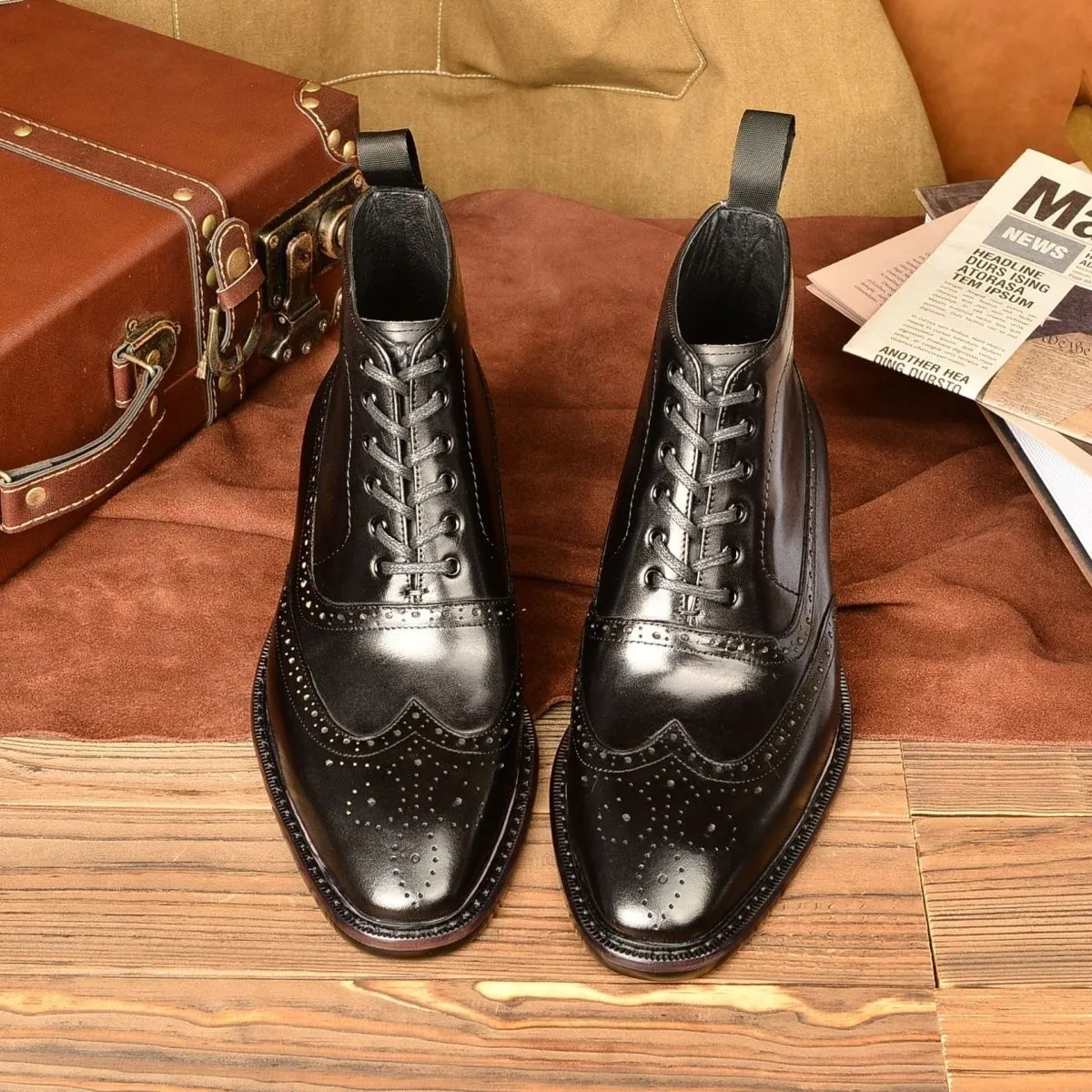 Vintage polished engraved Martin boots men's genuine leather boots