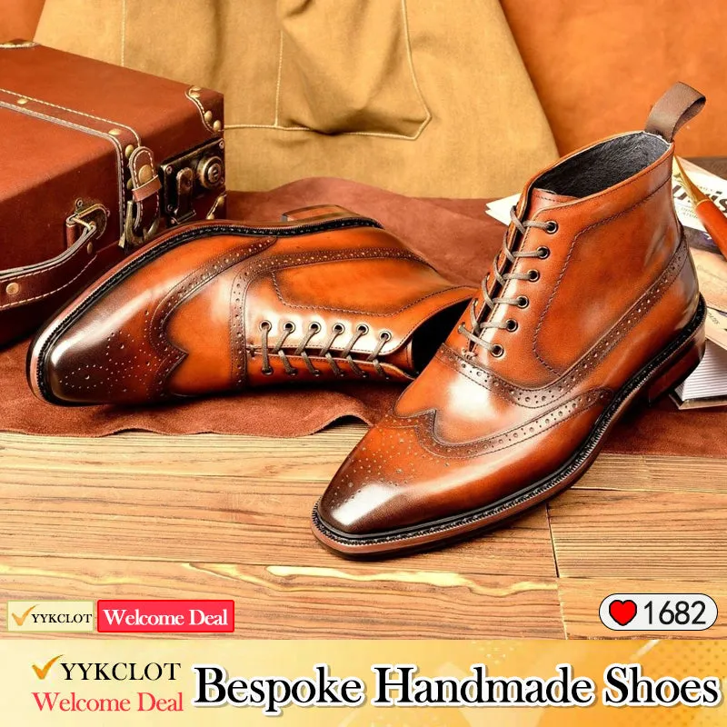 Vintage polished engraved Martin boots men's genuine leather boots