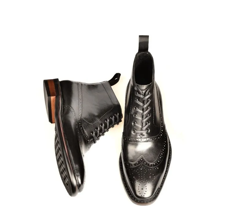 Vintage polished engraved Martin boots men's genuine leather boots