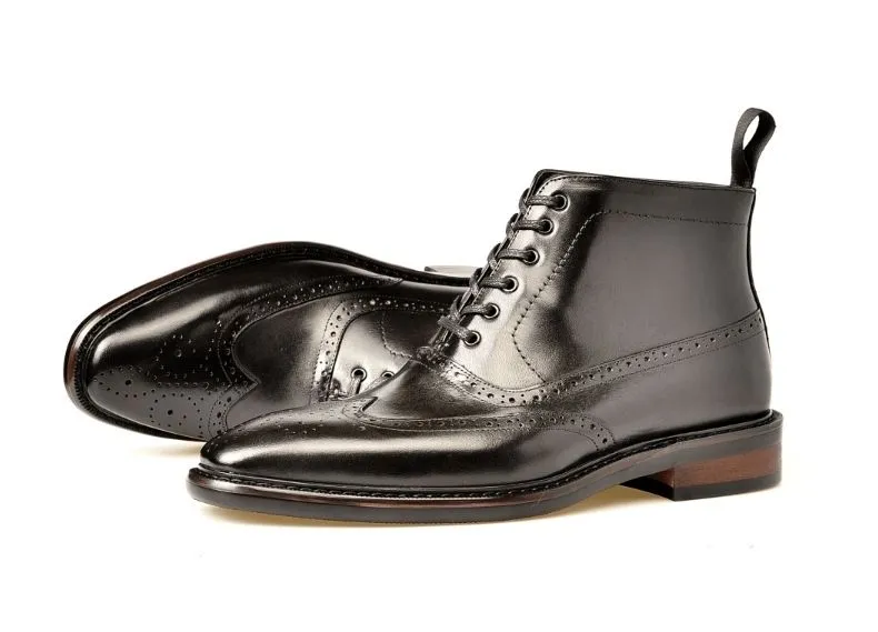 Vintage polished engraved Martin boots men's genuine leather boots