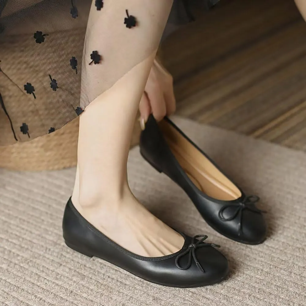 WENJIAZHIZHI Women's Cute Bowknot Ballet Flats Round Toe Flat Shoes Comfortable Dress Shoes Wear to Work Slip On Memory Foam Loafers Dressy Office Shoes