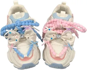 Women Kawaii Cute Sparkling Bow White Mesh Dad Chunky Sneakers Comfort Aesthetic Fashion Casual Walking Platform Shoes
