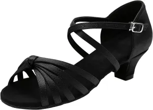 Women's Dance Shoes Ankle Strap Latin Dancing Heels Fashion Soft Sole Comfortable Ballroom Wedding Dancing (Black, 9)