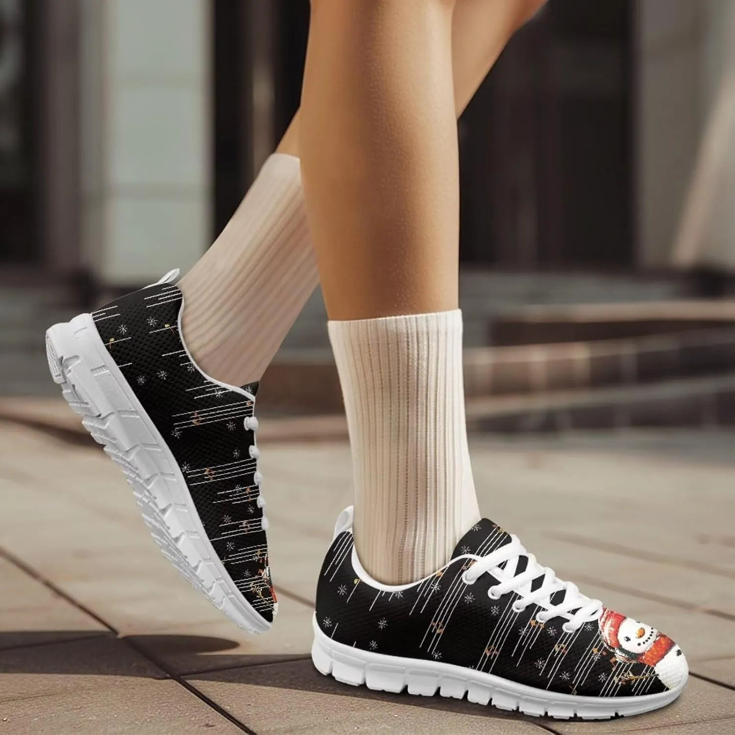 Women's Running Shoes Christmas Sneakers Breathable Sports Tennis Shoes Trainers Lace-up Comfortable Causal Travel Walking Shoes for Lady US 5-12