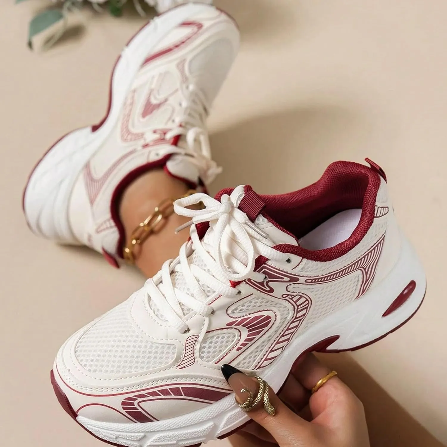 Womens Running Shoes Summer Breathable Lightweigt Cushioned Sneakers,Comfy Walking Shoes with Arch Support,Non Slip Thick Sole High Increasing Sneaker for Women Summer Workout Shoe Outdoor Hiking Gym