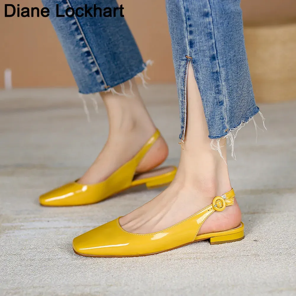 Womens Slingbacks Patent Leather Casual Flats