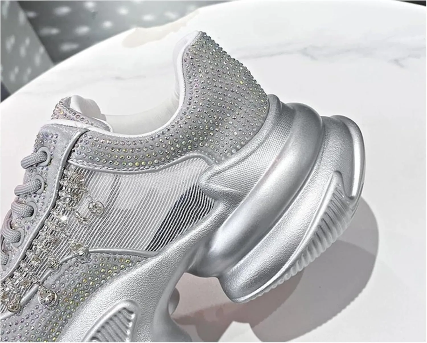 Women's Y2K Mesh Crystal Chunky Dad Shoes - Trendy Breathable Comfortable Casual Lightweight Walking Platform Sneakers