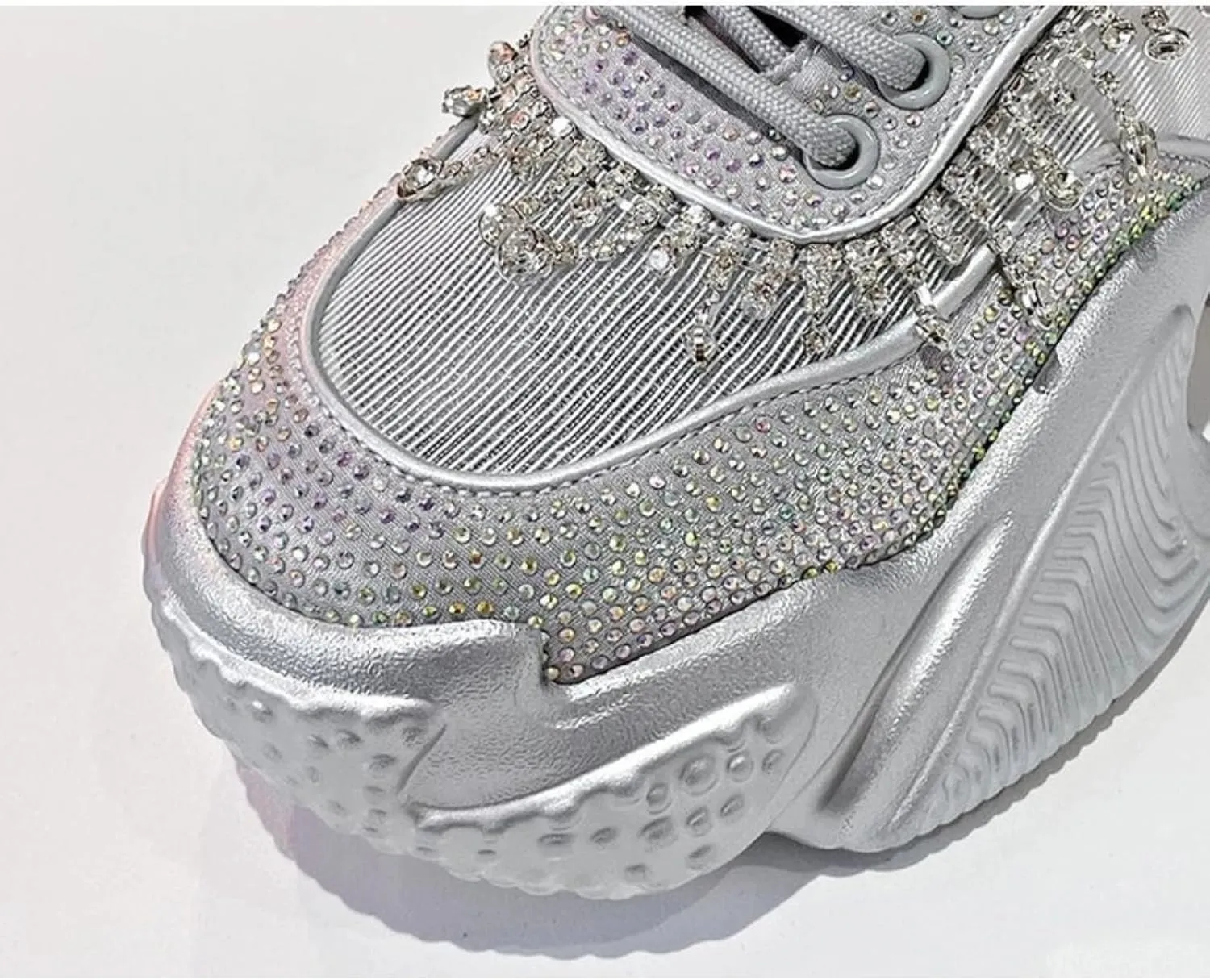 Women's Y2K Mesh Crystal Chunky Dad Shoes - Trendy Breathable Comfortable Casual Lightweight Walking Platform Sneakers