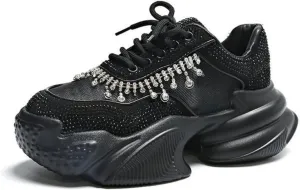 Women's Y2K Mesh Crystal Chunky Dad Shoes - Trendy Breathable Comfortable Casual Lightweight Walking Platform Sneakers
