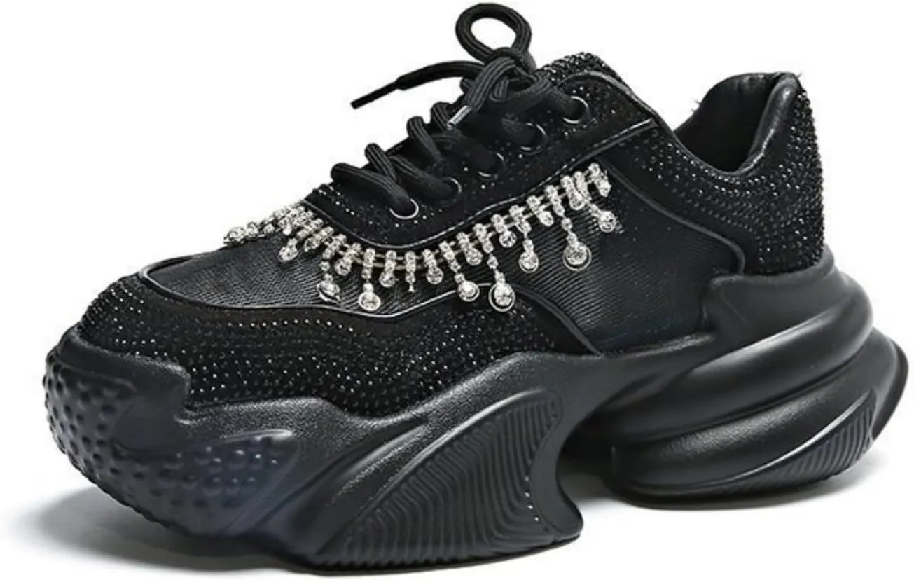 Women's Y2K Mesh Crystal Chunky Dad Shoes - Trendy Breathable Comfortable Casual Lightweight Walking Platform Sneakers